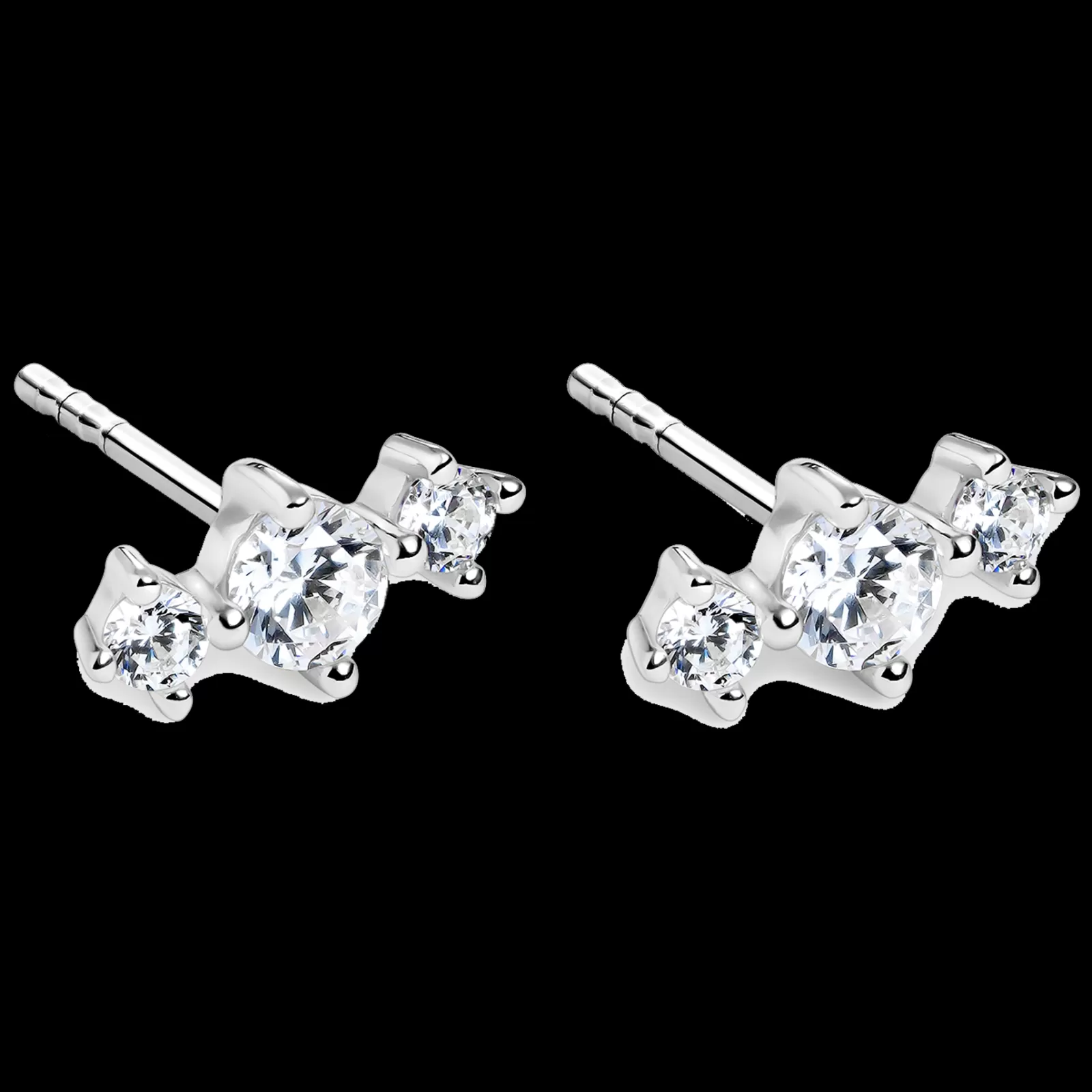Brincos Alba 3 Pedras Prateados-Itemporality Discount