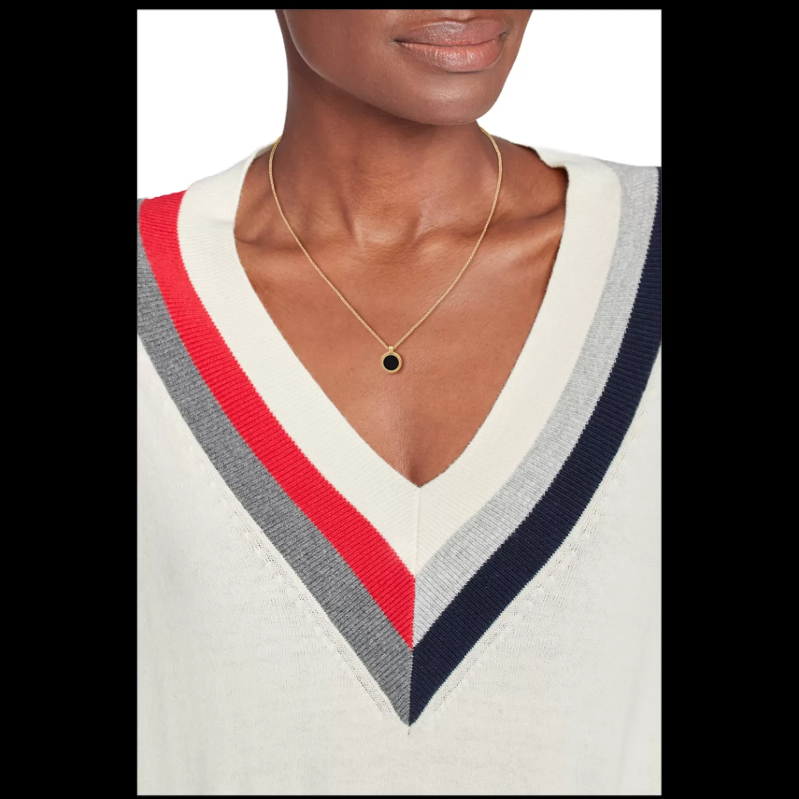 Colar Aco Dourado Pendente Onix-Tommy Hilfiger Jewelry New