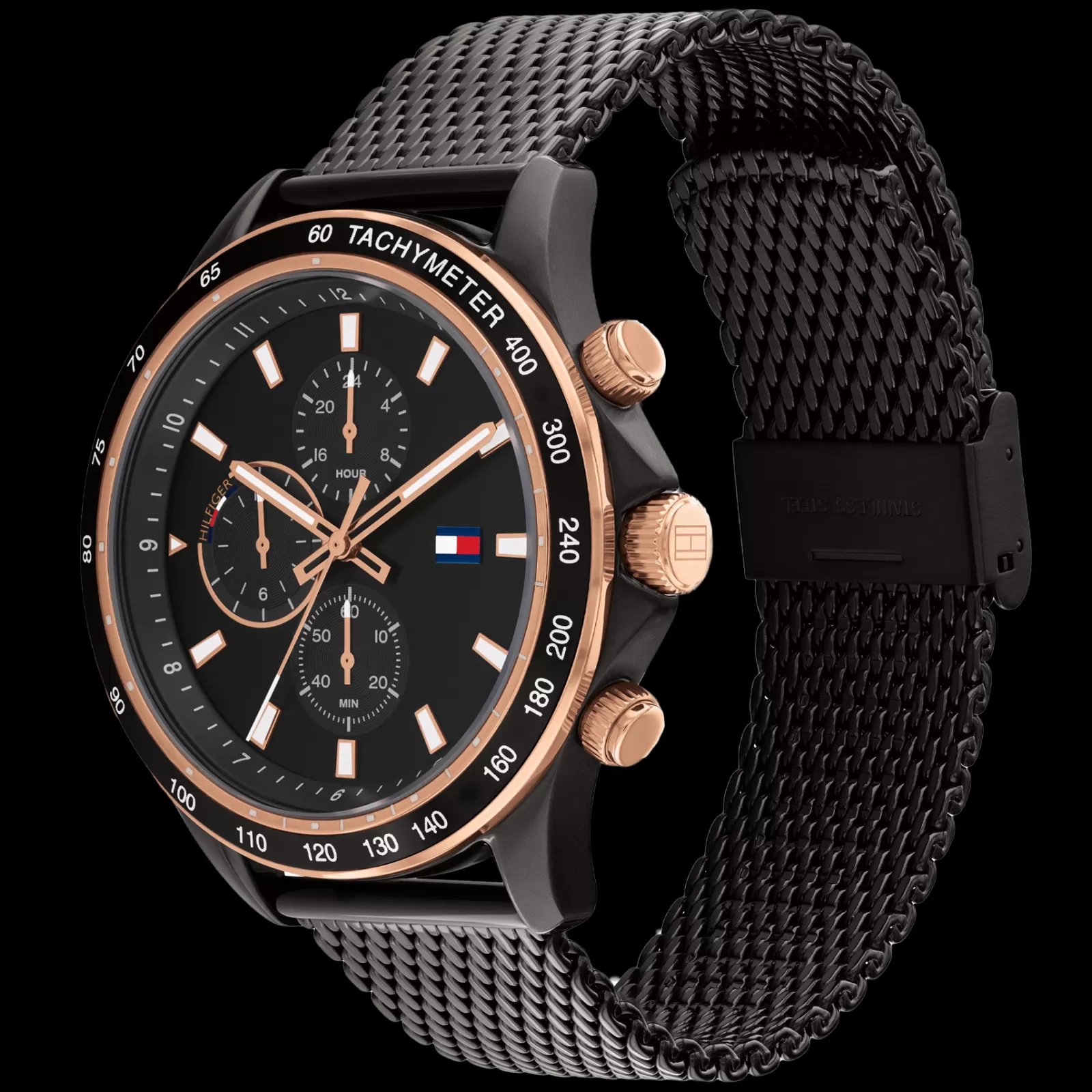 Relogio Aco Ip Preto Malha Milanesa-Tommy Hilfiger Watches Cheap