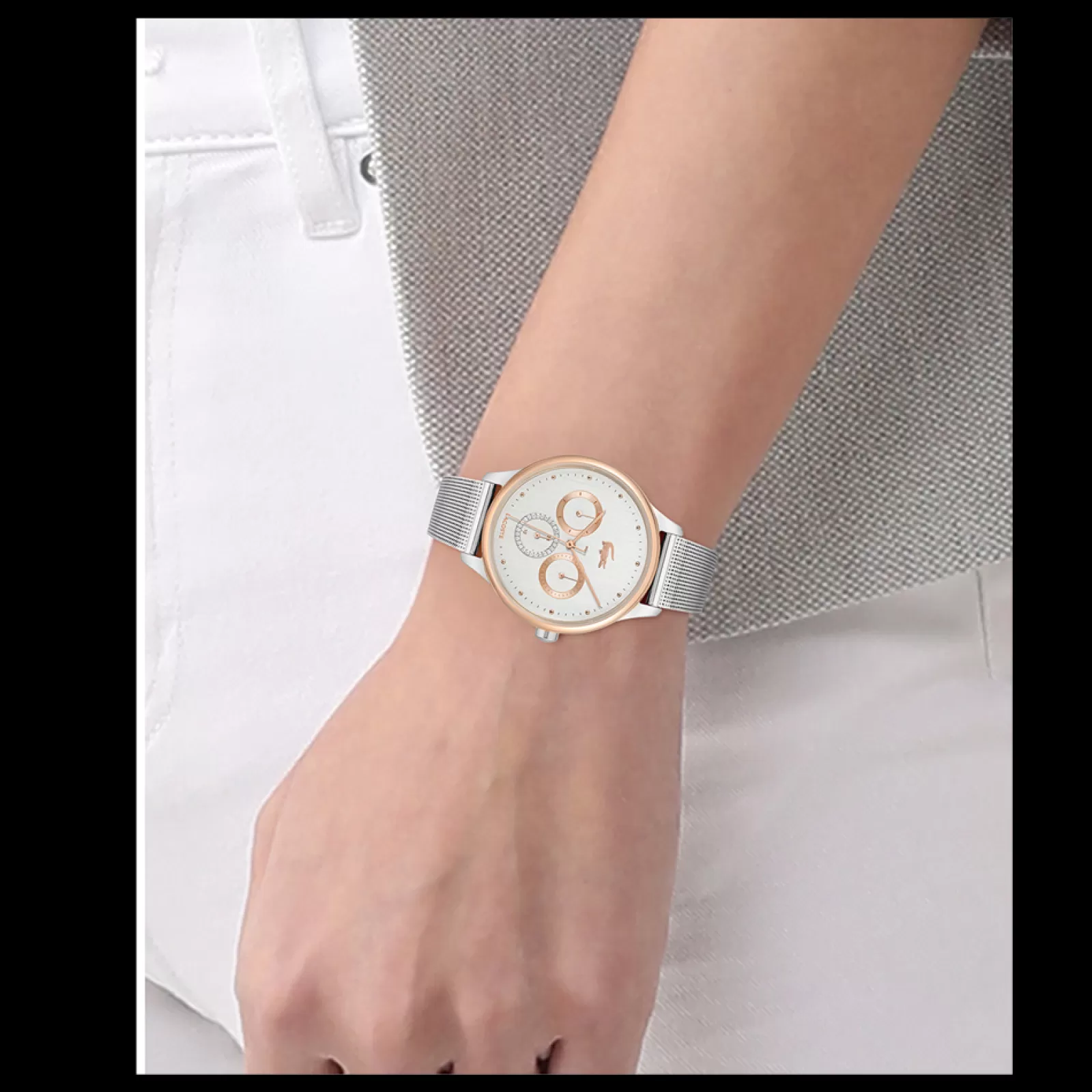 Relogio Birdie Aco Bicolor Malha Milanesa-Lacoste Clearance
