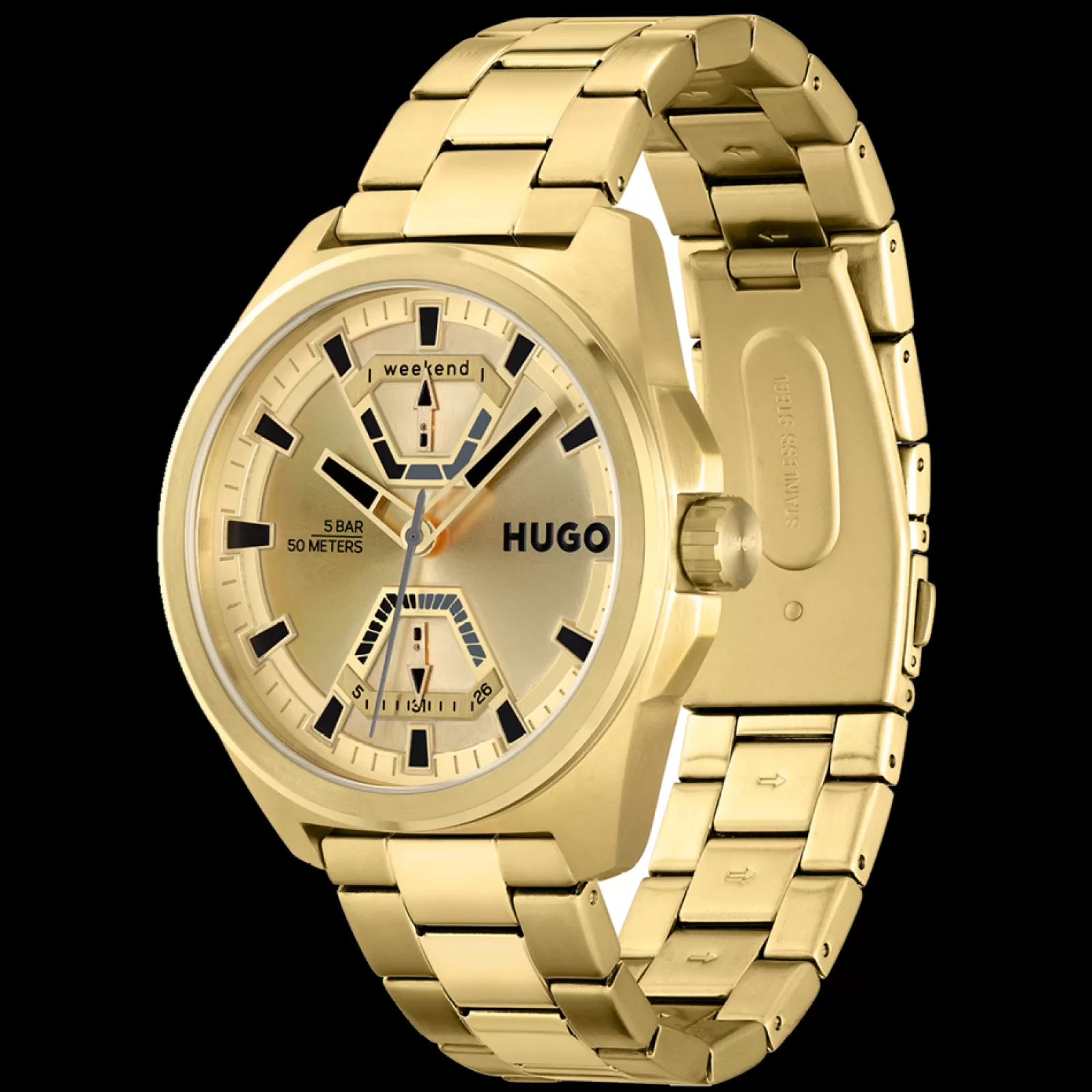 Relogio #Expose Aco E Ip Dourado-Hugo Best