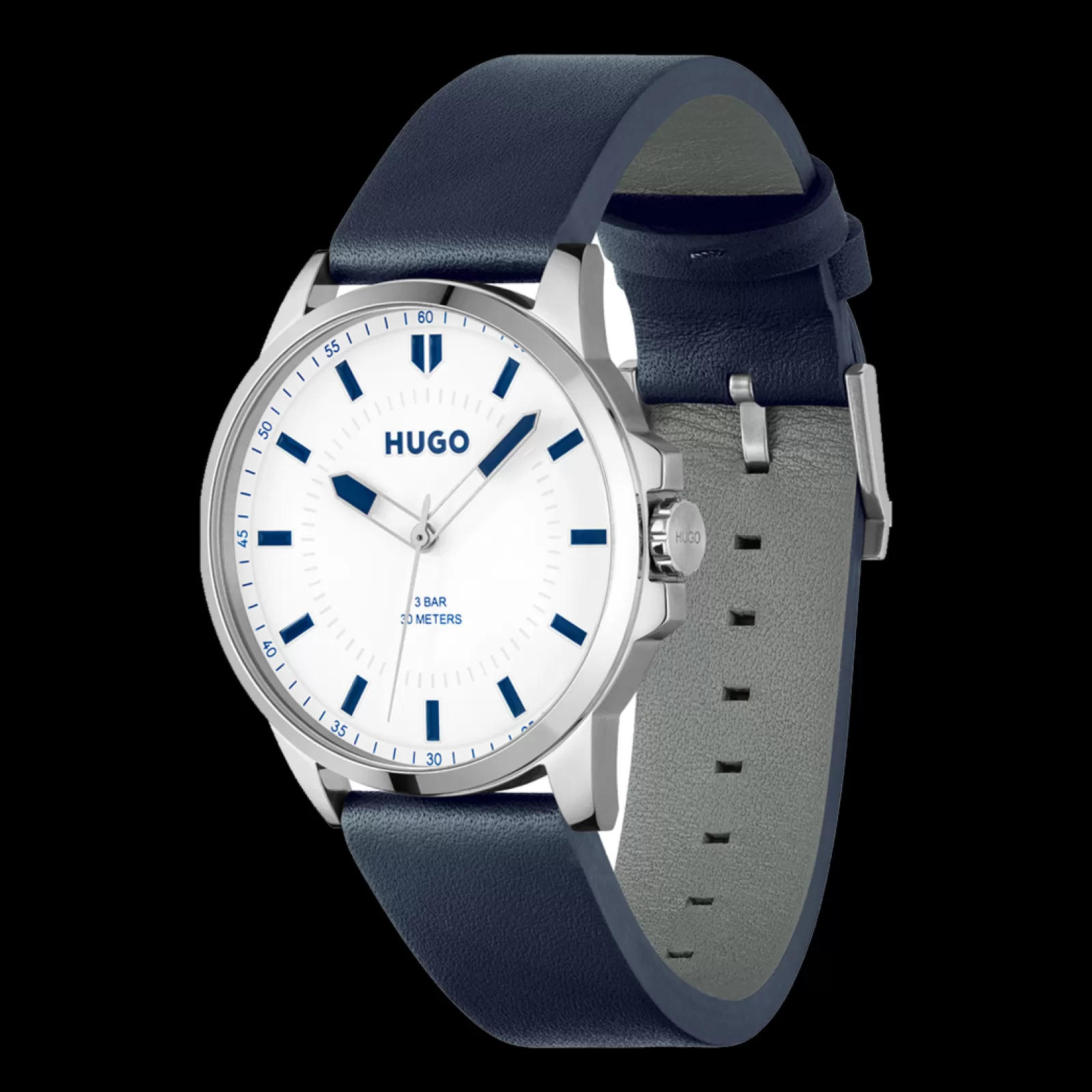 Relogio #First Aco Pele Azul-Hugo Discount