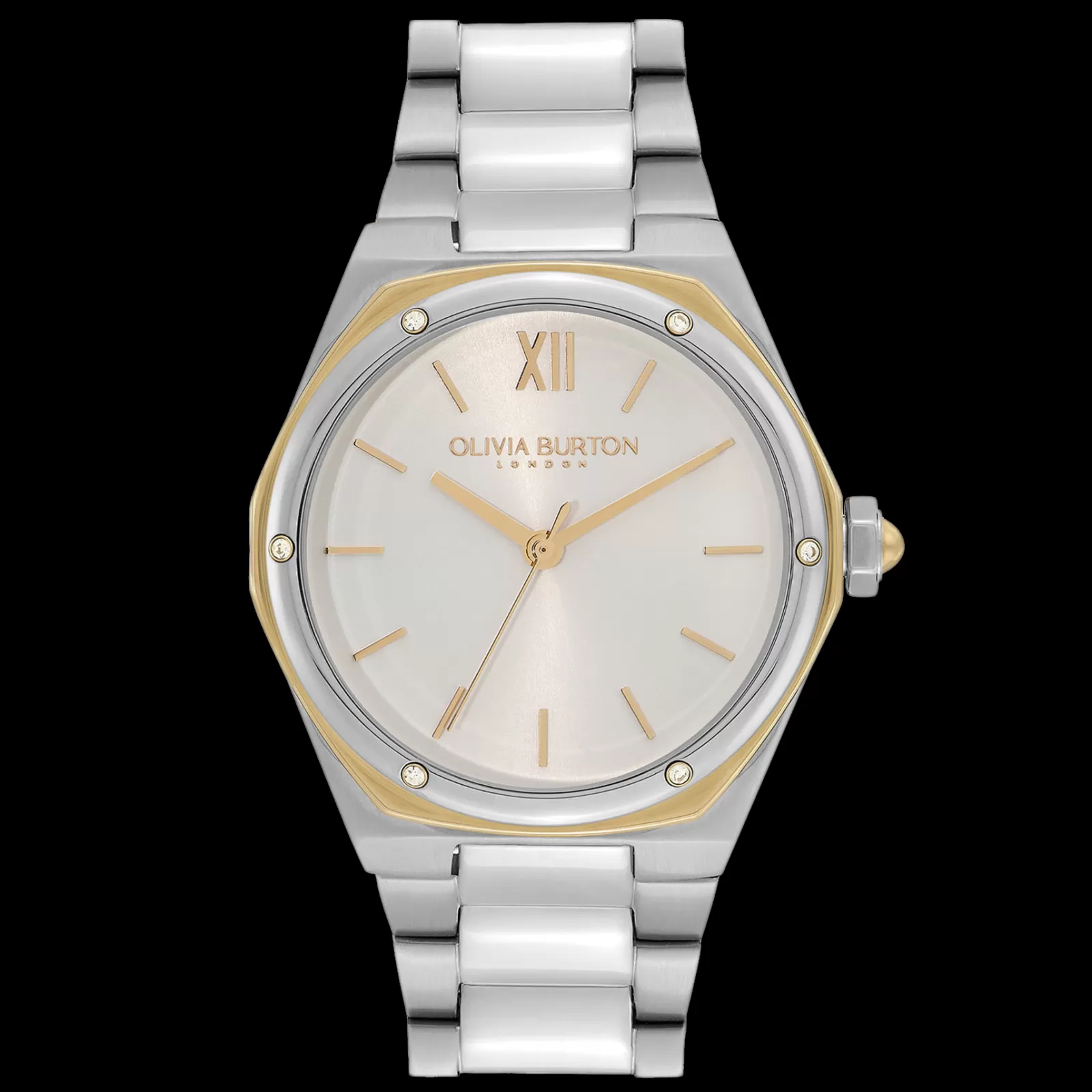 Relogio Hexa Aco Bicolor E Cristais-Olivia Burton New
