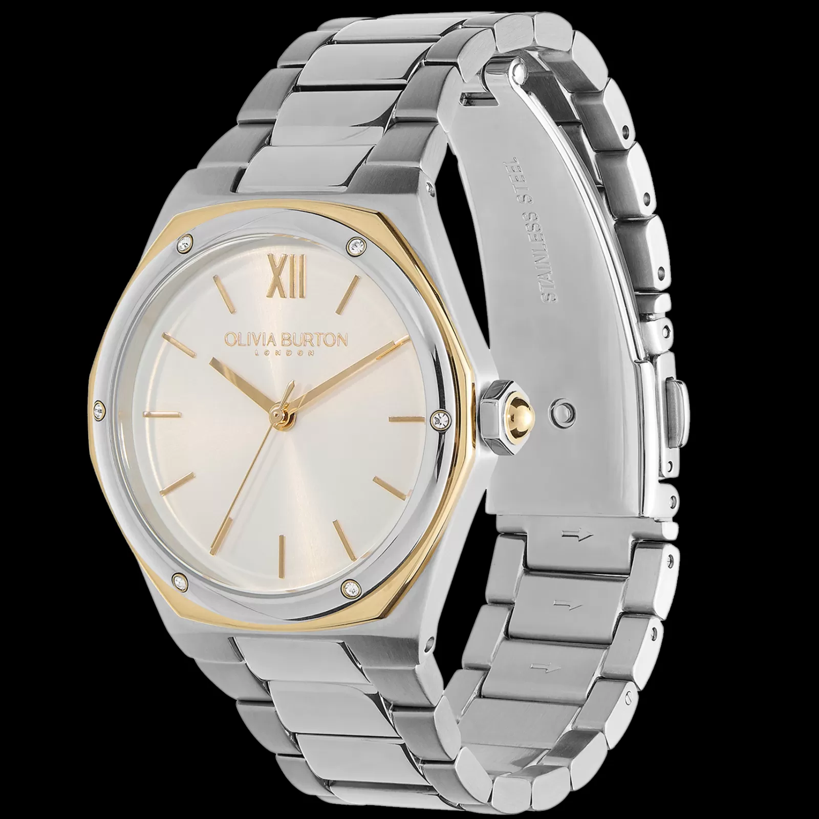 Relogio Hexa Aco Bicolor E Cristais-Olivia Burton New