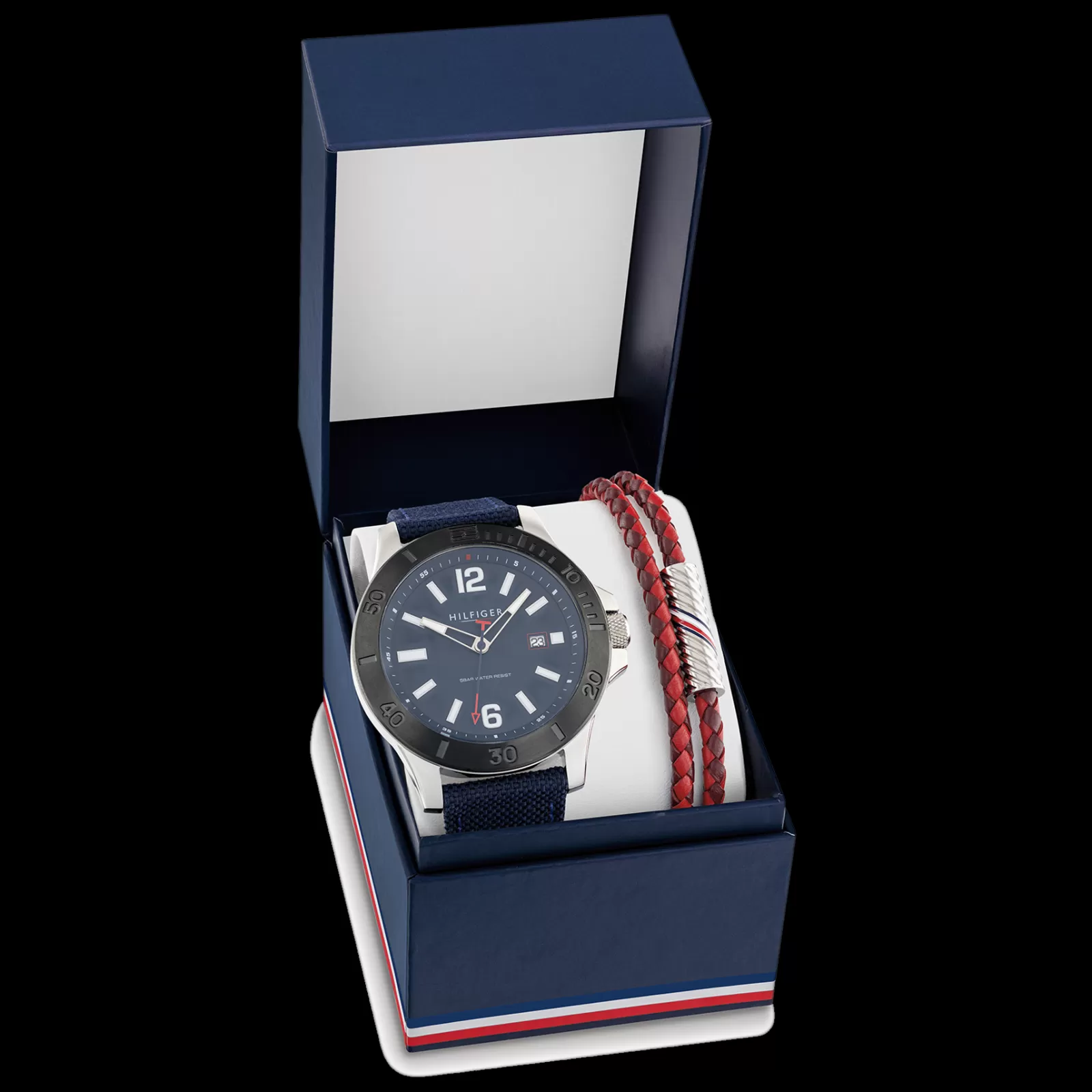 Set Relogio Azul Aco Ip Preto E Pulseira Aco E Pele-Tommy Hilfiger Watches Discount
