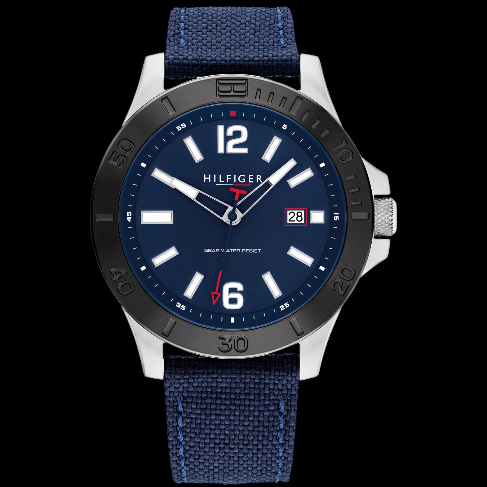 Set Relogio Azul Aco Ip Preto E Pulseira Aco E Pele-Tommy Hilfiger Watches Discount