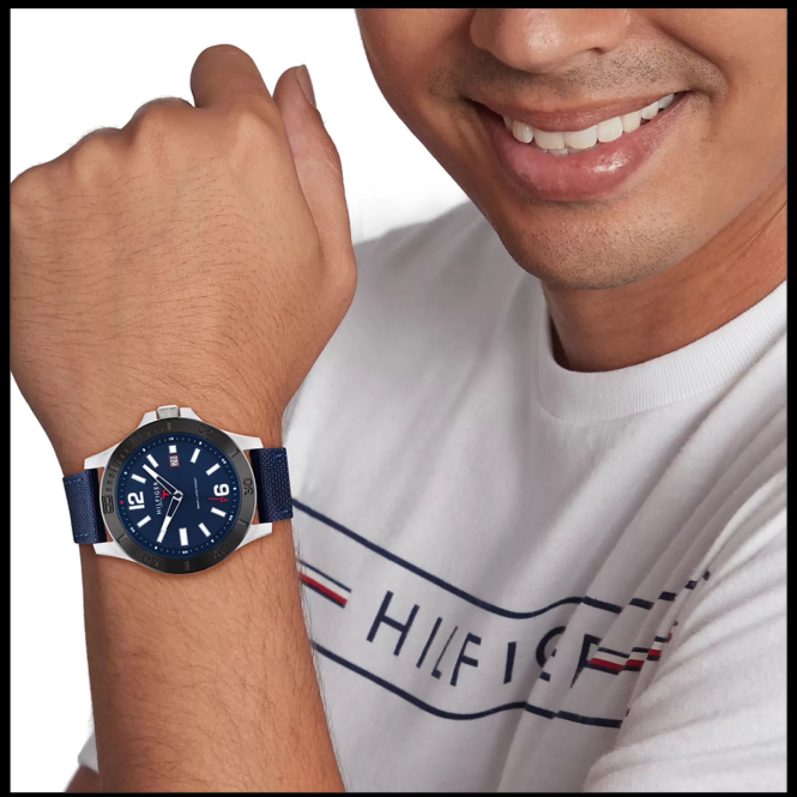 Set Relogio Azul Aco Ip Preto E Pulseira Aco E Pele-Tommy Hilfiger Watches Discount