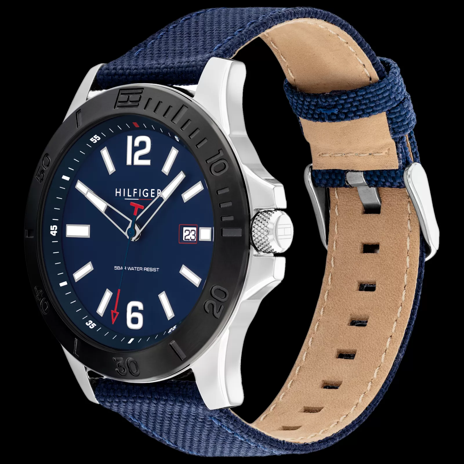 Set Relogio Azul Aco Ip Preto E Pulseira Aco E Pele-Tommy Hilfiger Watches Discount
