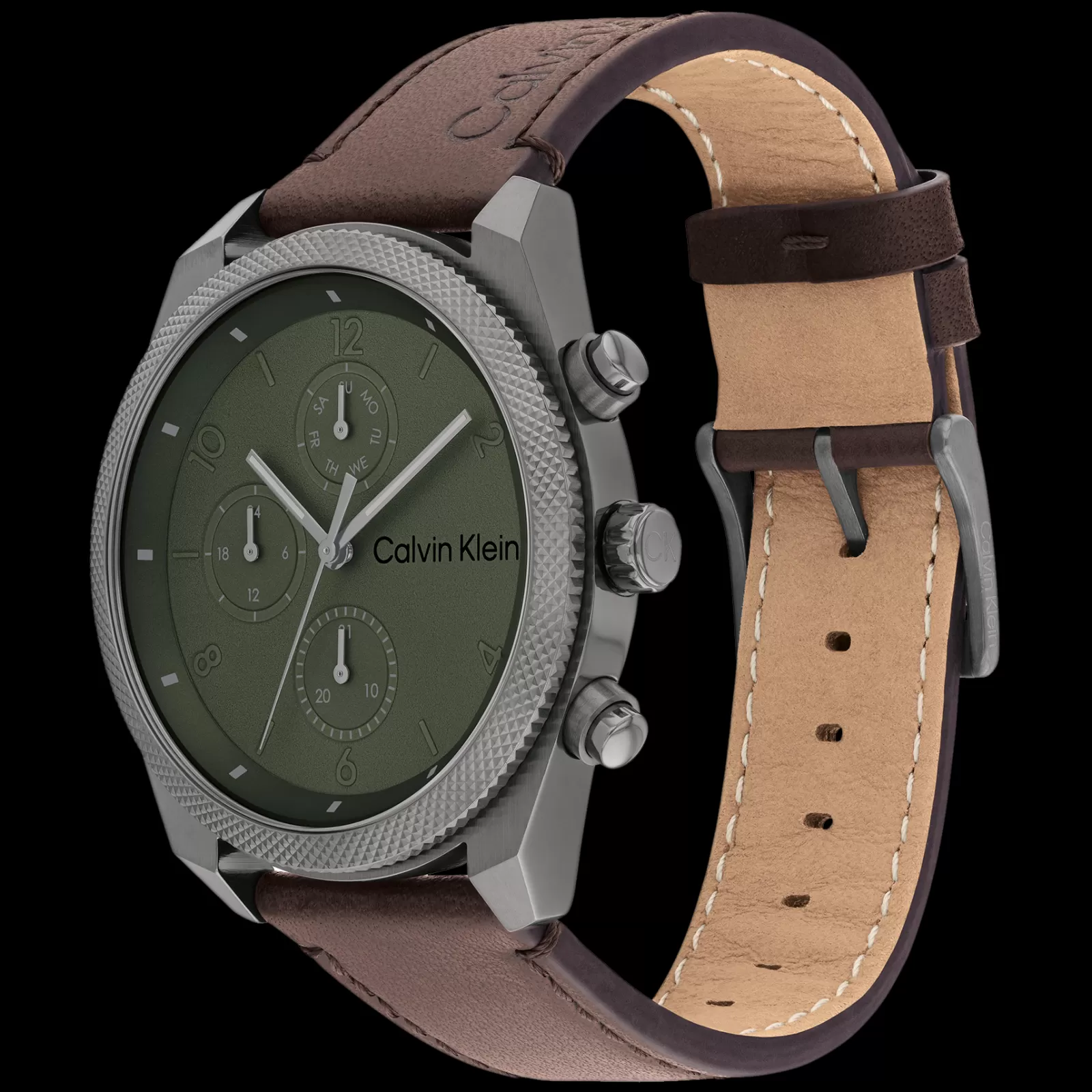 Verde E Aco Em Pele Castanha-Calvin Klein Watches Discount